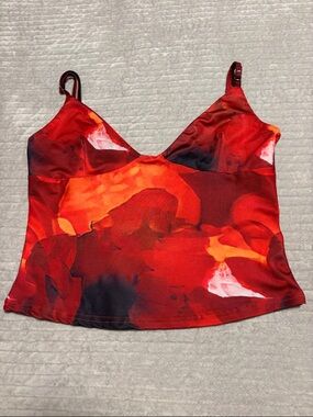 Red Floral Satin Cami Top